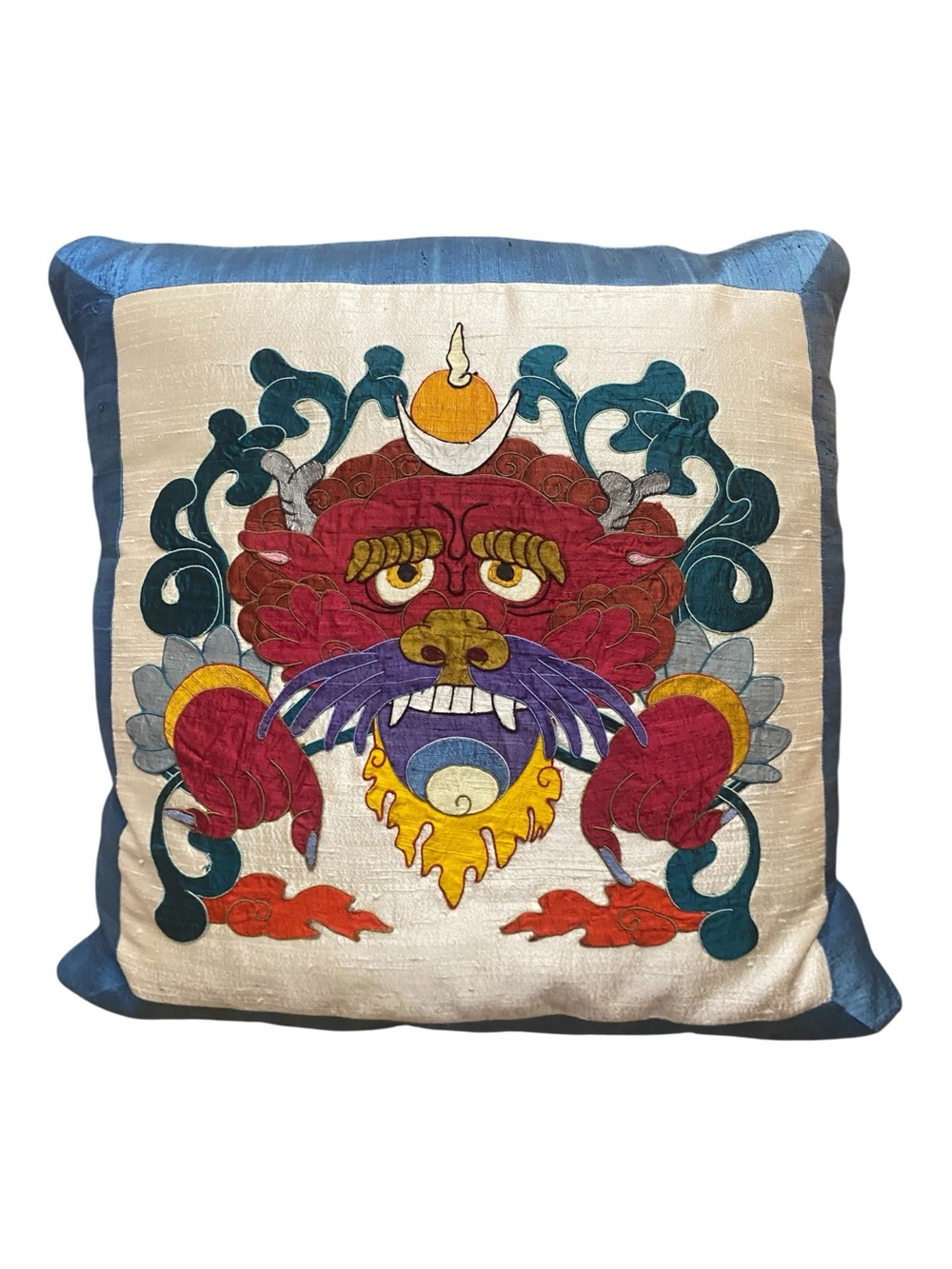 Vintage Appliqué Tibetan Style Lion Silk Pillow Case With Pillow Throw Pillow